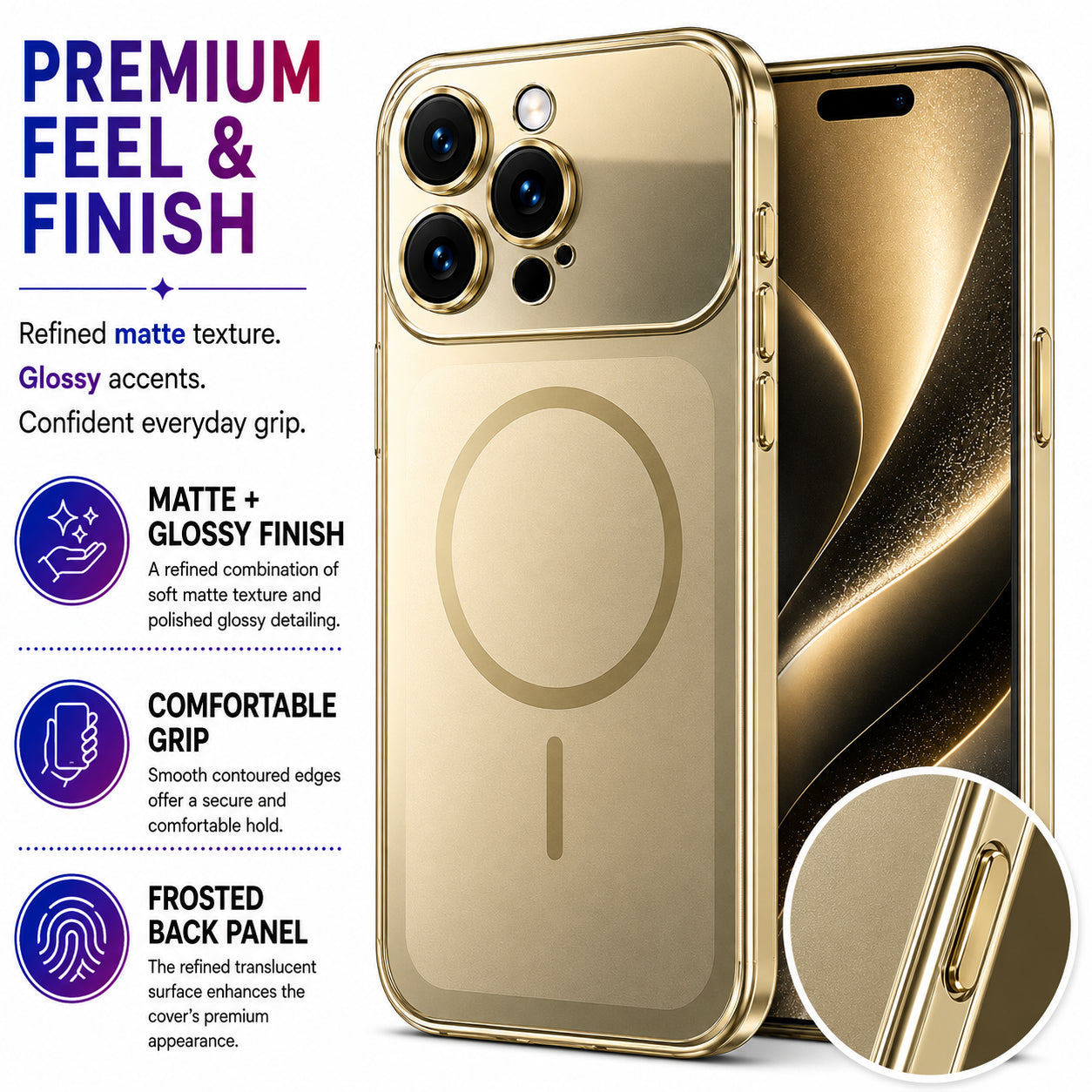 Glossy Glass Back Cover for Apple iPhone 16 Pro - Gold - Image 5