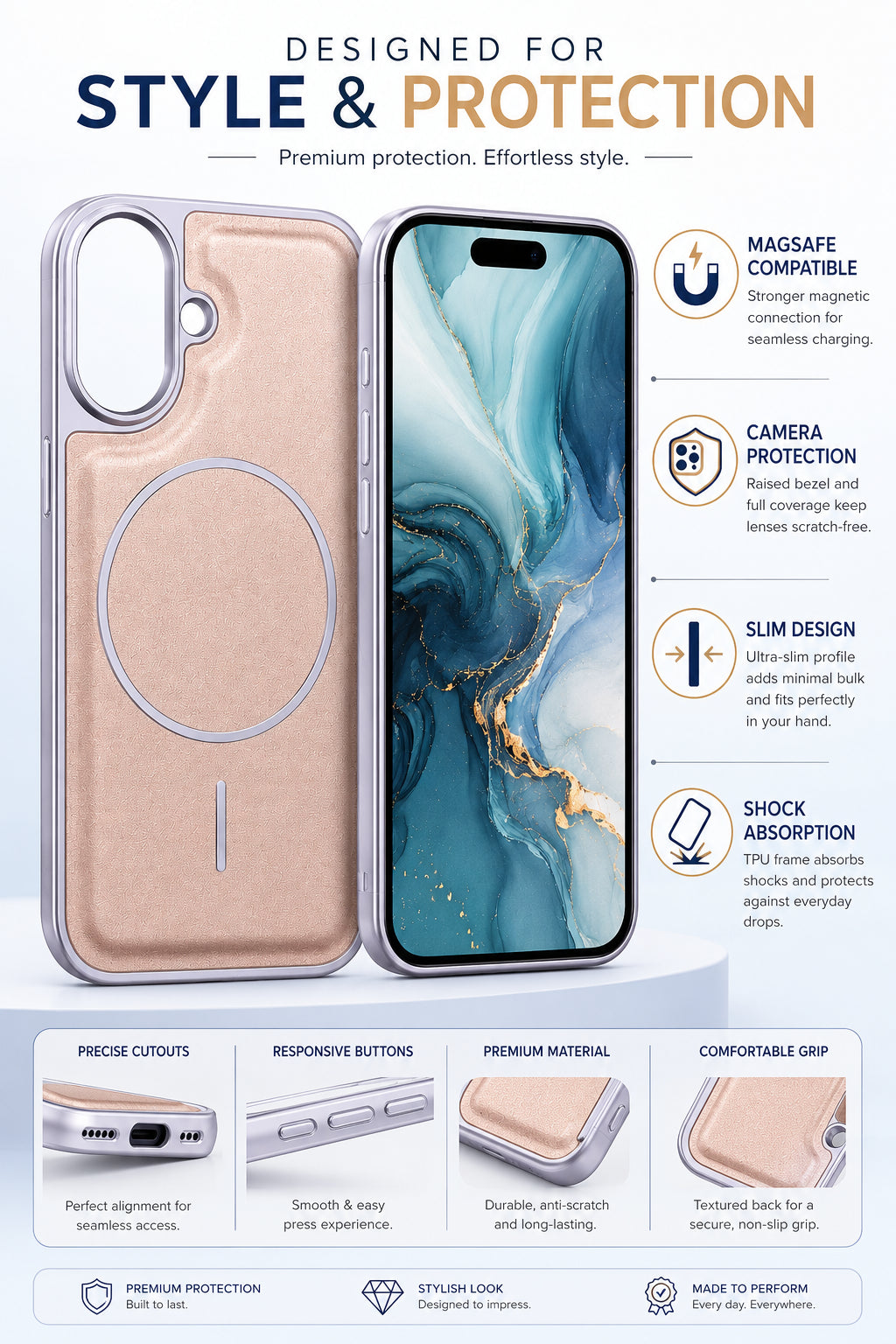 Premium Artificial Leather Back Cover Compatible with Apple iPhone 16, Slim Protective Grip Case (Brown) - Image 5