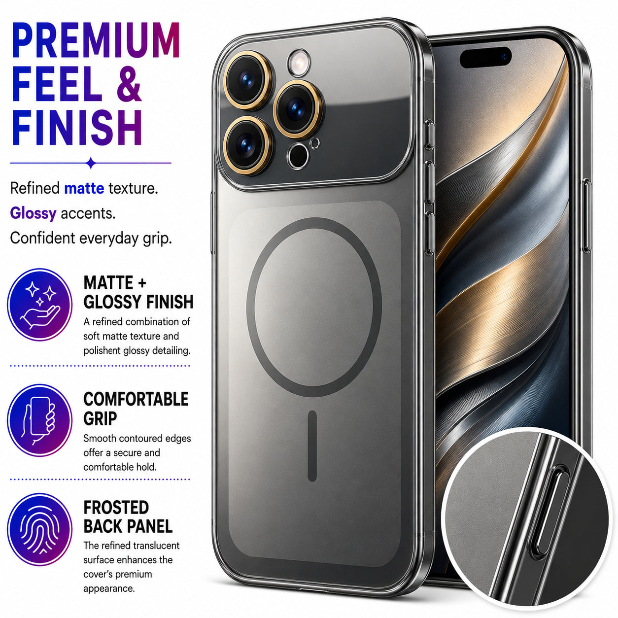 Glossy Glass Back Cover for Apple iPhone 16 Pro Max - Grey - Image 2