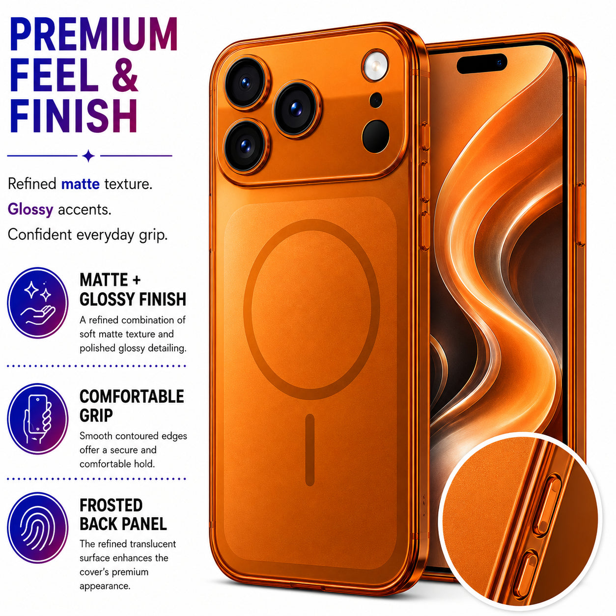 Glossy Glass Back Cover for Apple iPhone 17 Pro - Orange - Image 4