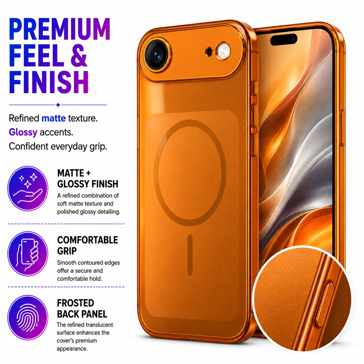 Glossy Glass Back Cover for Apple iPhone 17 Air - Orange - Image 5