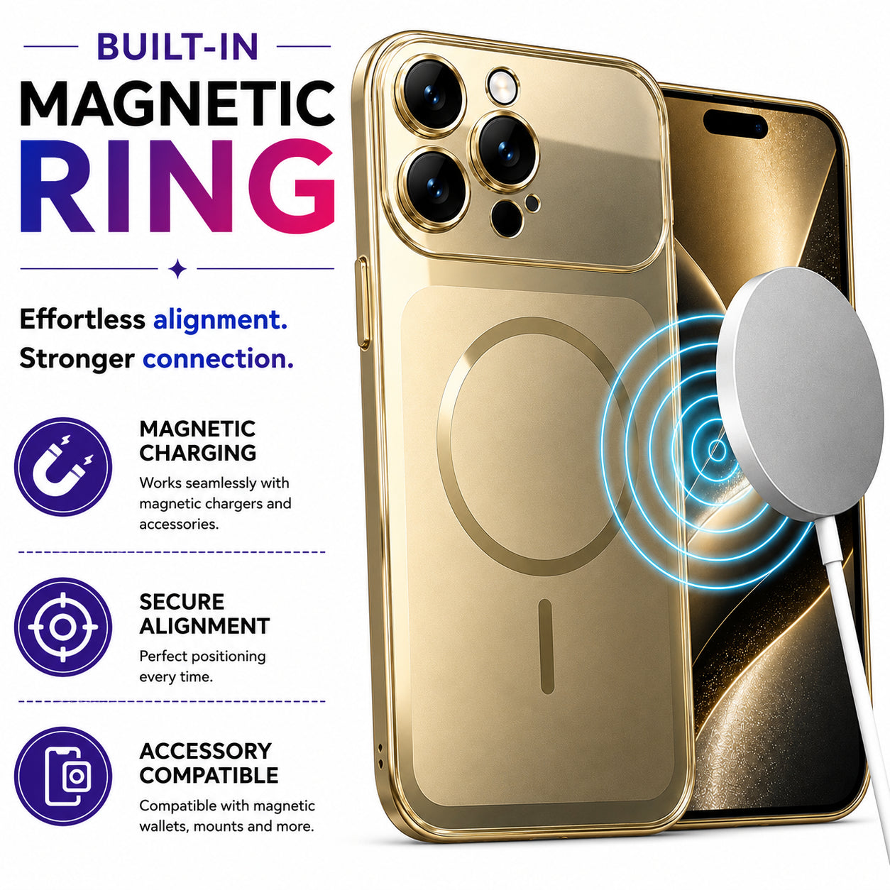 Glossy Glass Back Cover for Apple iPhone 16 Pro - Gold - Image 3