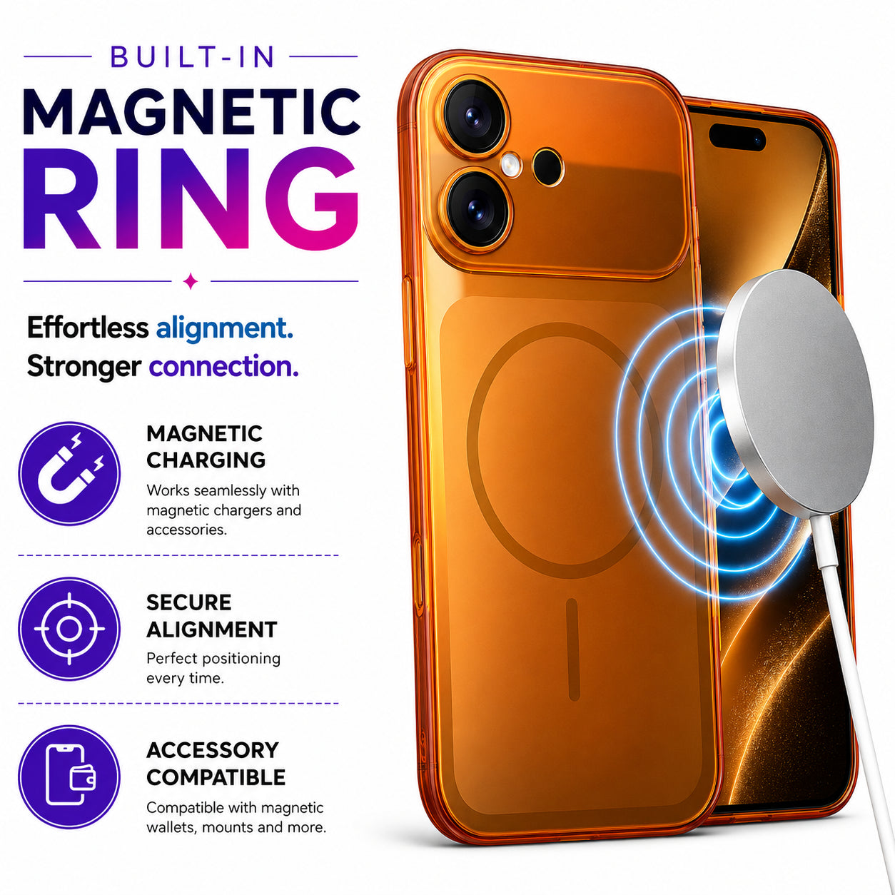 Glossy Glass Back Cover for Apple iPhone 16 - Orange - Image 3