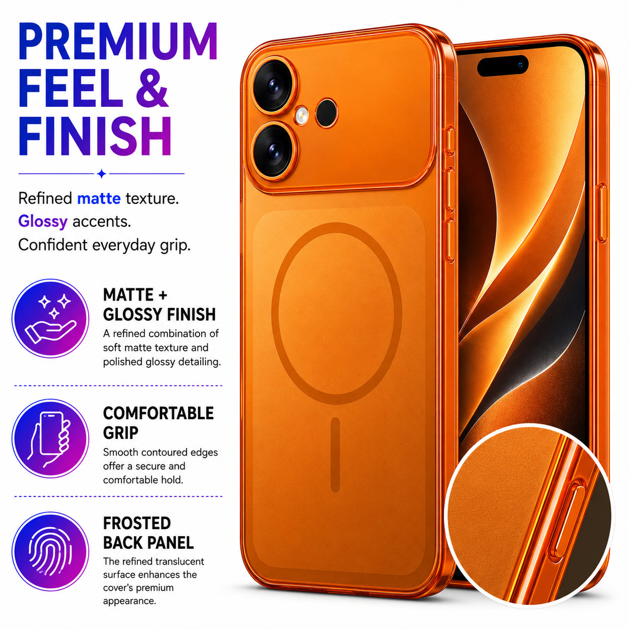 Glossy Glass Back Cover for Apple iPhone 16 - Orange - Image 2
