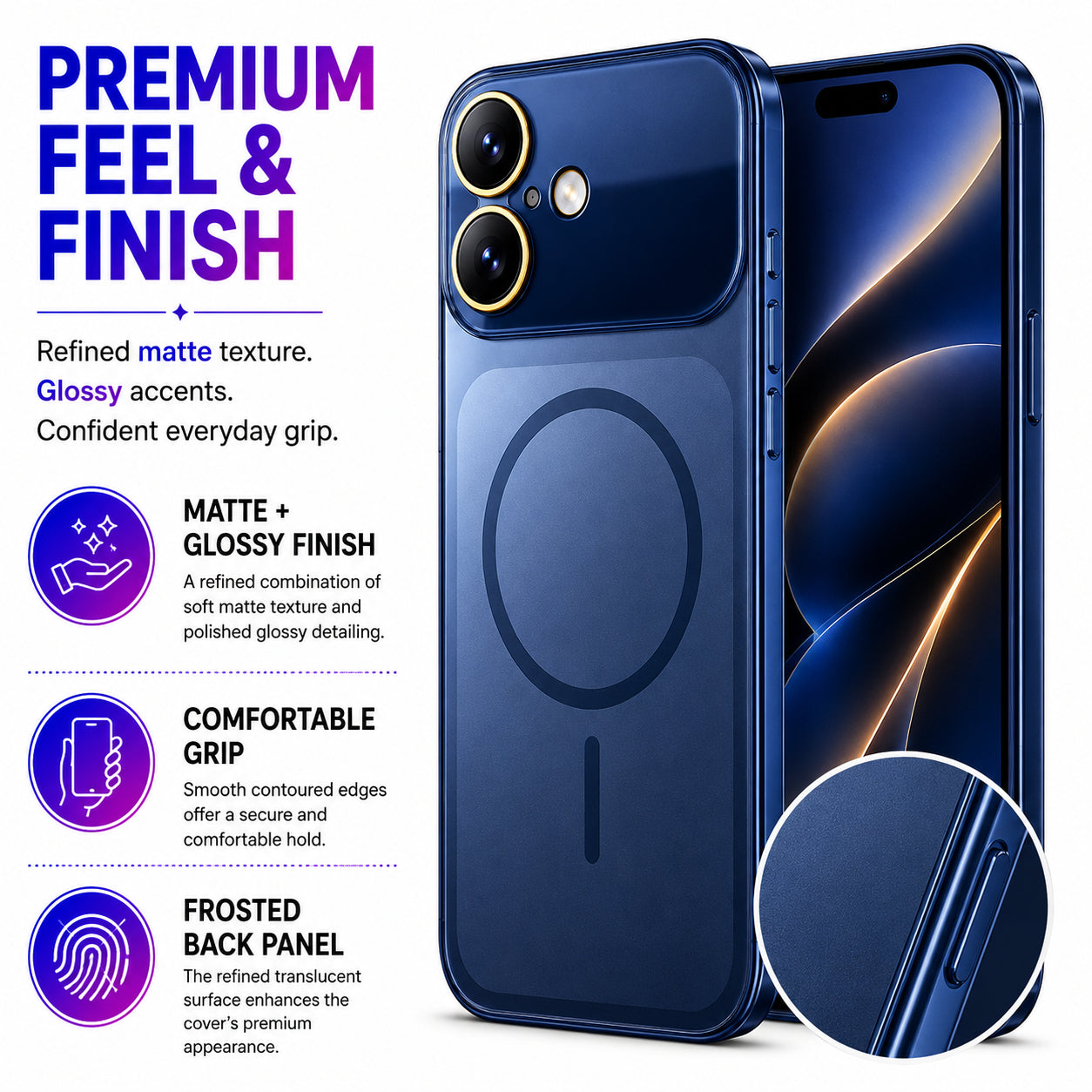 Glossy Glass Back Cover for Apple iPhone 16 - Blue - Image 4