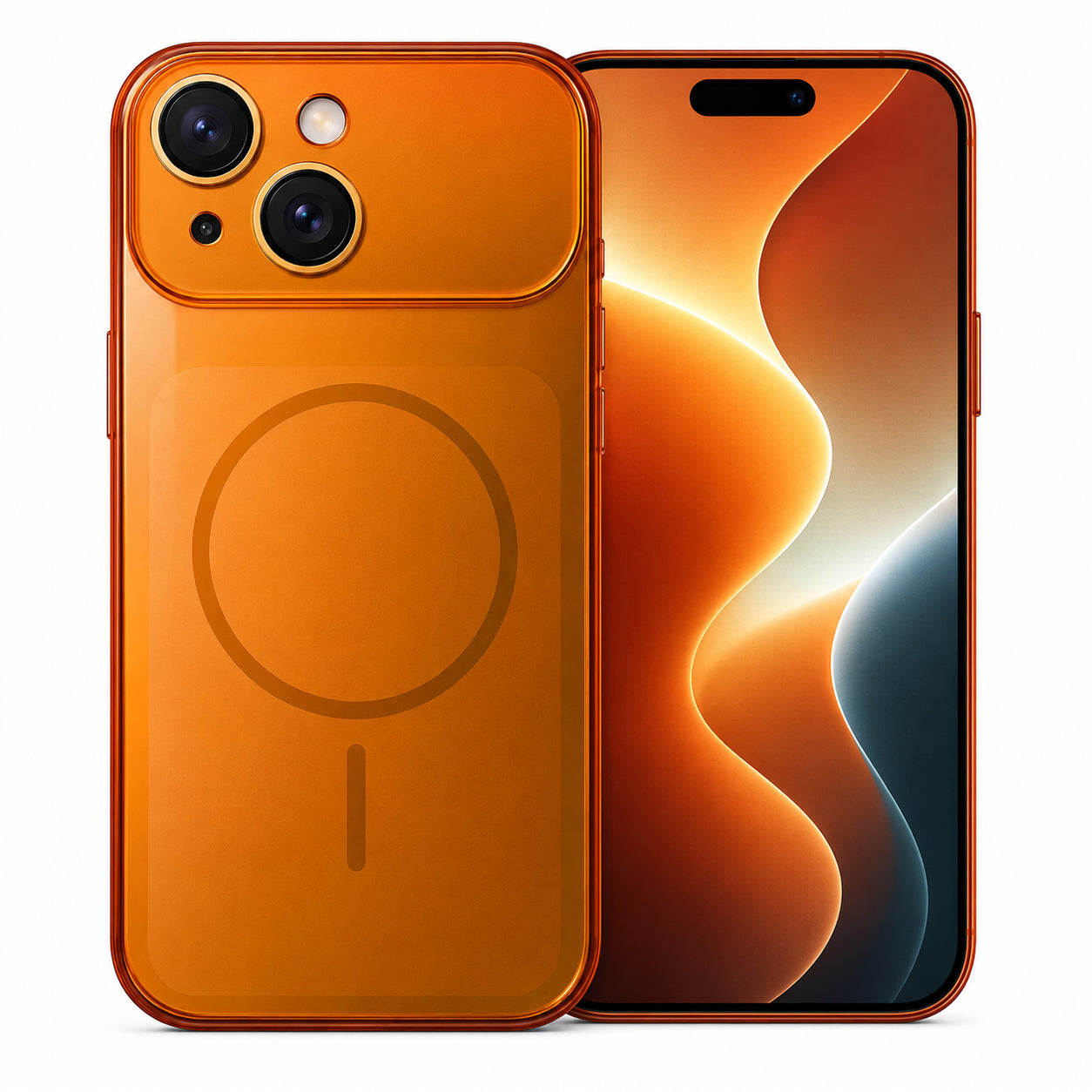 Glossy Glass Back Cover for Apple iPhone 15 - Orange - Main image