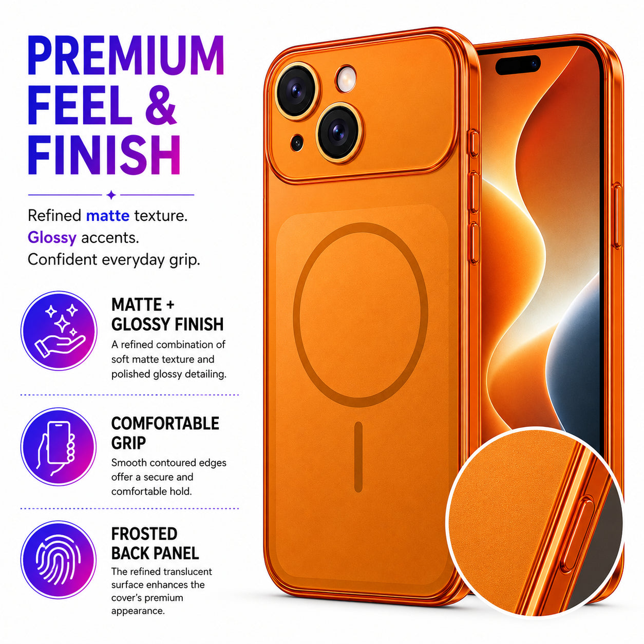 Glossy Glass Back Cover for Apple iPhone 15 - Orange - Image 3