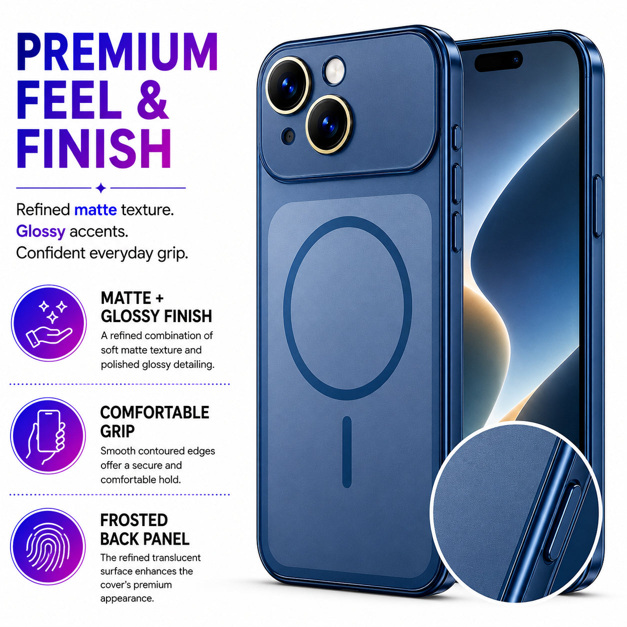 Glossy Glass Back Cover for Apple iPhone 14 Plus - Blue - Image 5