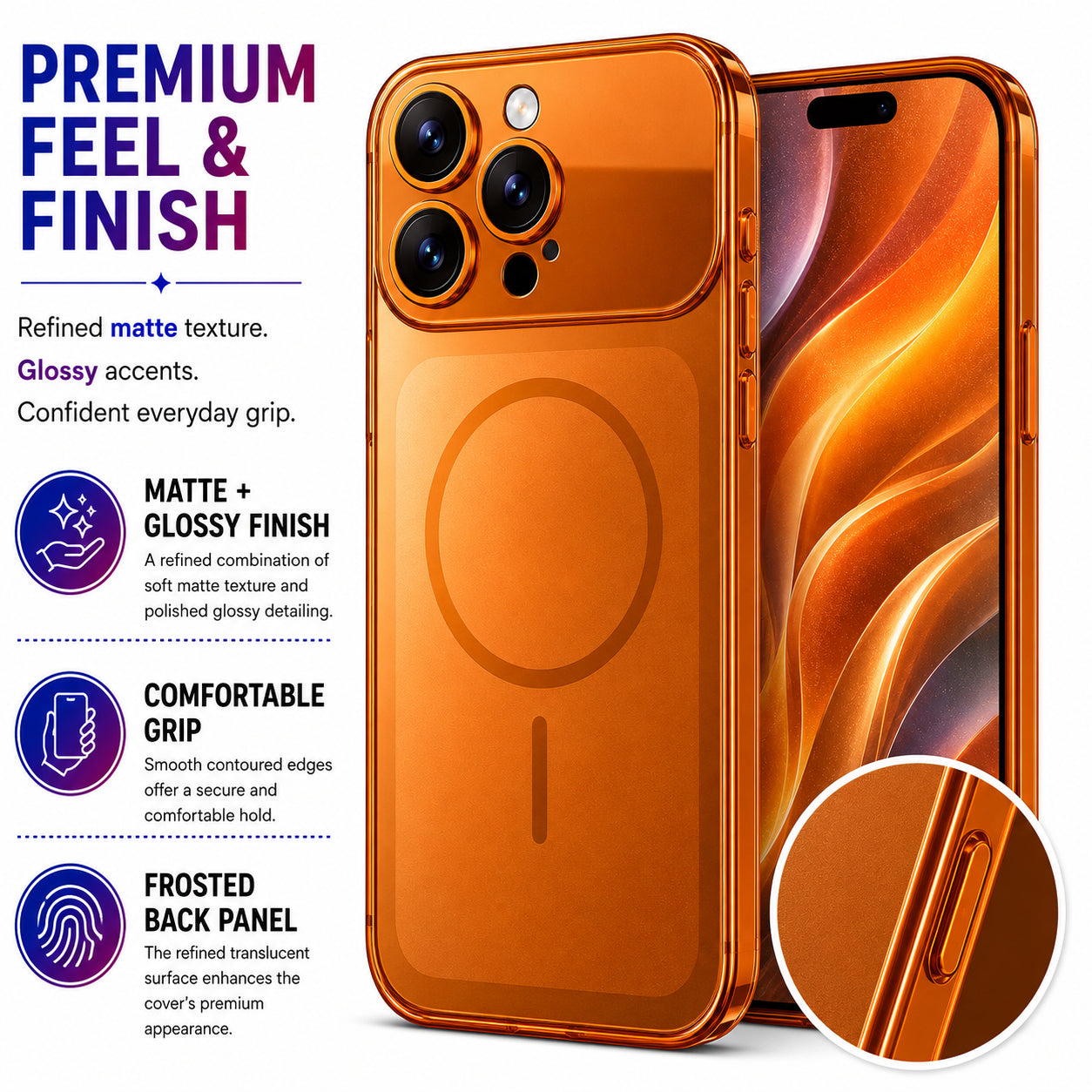 Glossy Glass Back Cover for Apple iPhone 13 Pro Max - Orange - Image 4