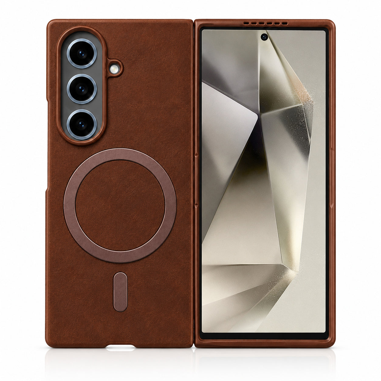 Premium Artificial Leather Back Cover Compatible with Samsung Galaxy Z Fold7, Slim Protective Grip Case (Brown) - Main image