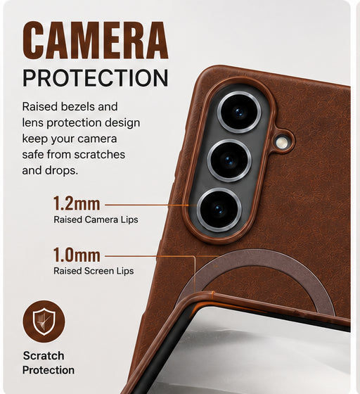 Premium Artificial Leather Back Cover Compatible with Samsung Galaxy Z Fold7, Slim Protective Grip Case (Brown) - Image 3
