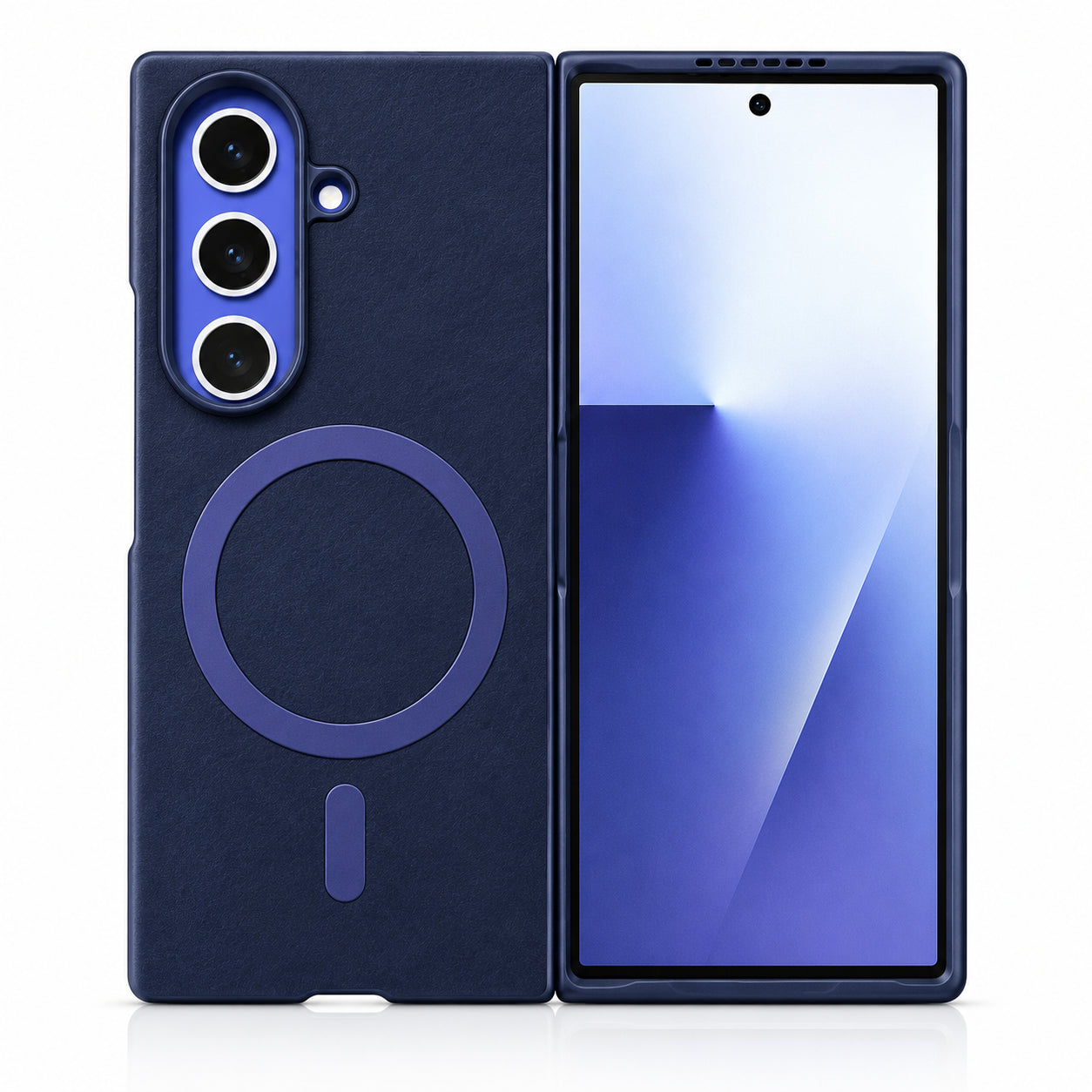 Premium Artificial Leather Back Cover Compatible with Samsung Galaxy Z Fold7, Slim Protective Grip Case (Blue) - Main image