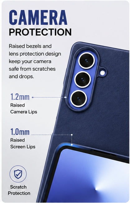 Premium Artificial Leather Back Cover Compatible with Samsung Galaxy Z Fold7, Slim Protective Grip Case (Blue) - Image 3