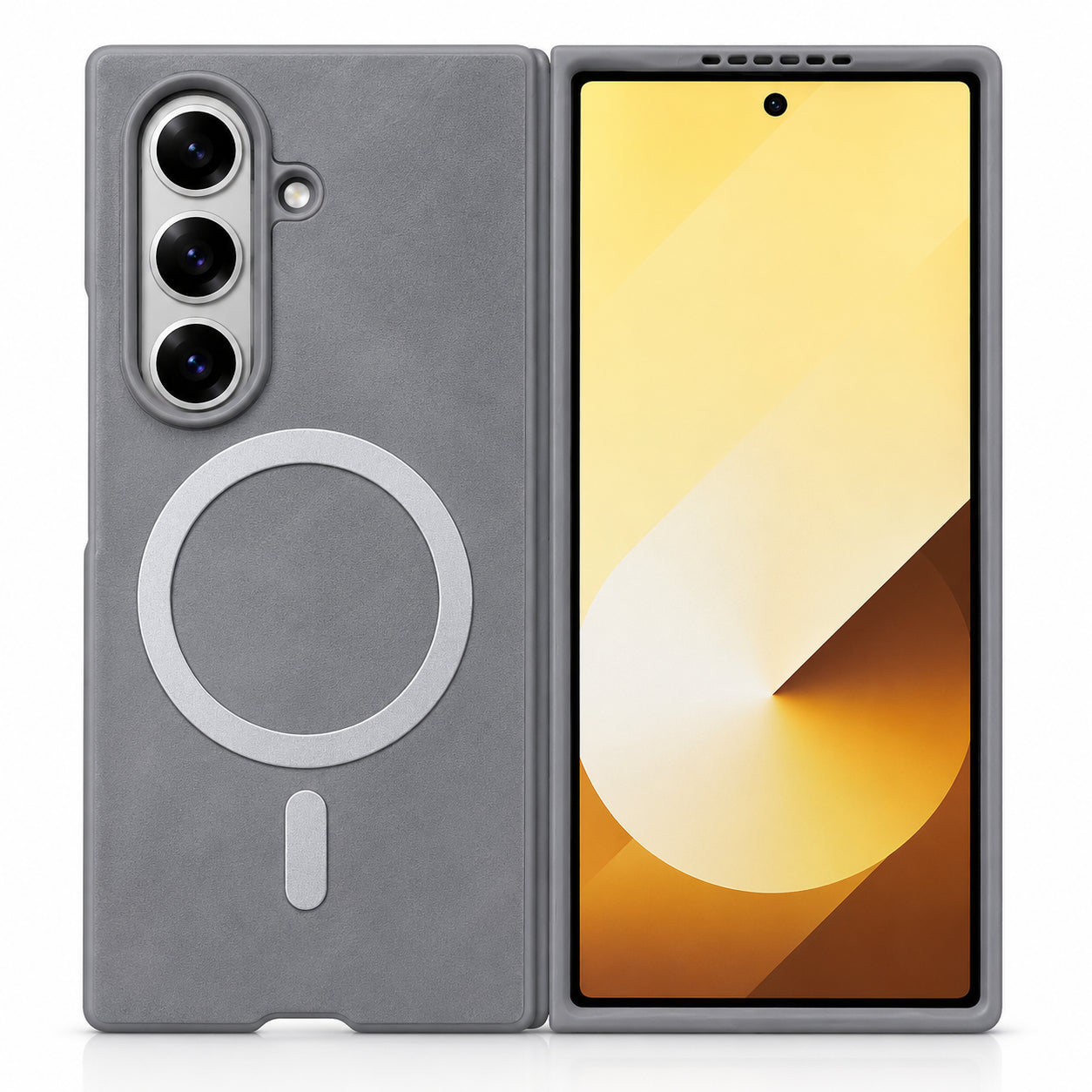 Premium Artificial Leather Back Cover Compatible with Samsung Galaxy Z Fold6, Slim Protective Grip Case (Silver) - Main image