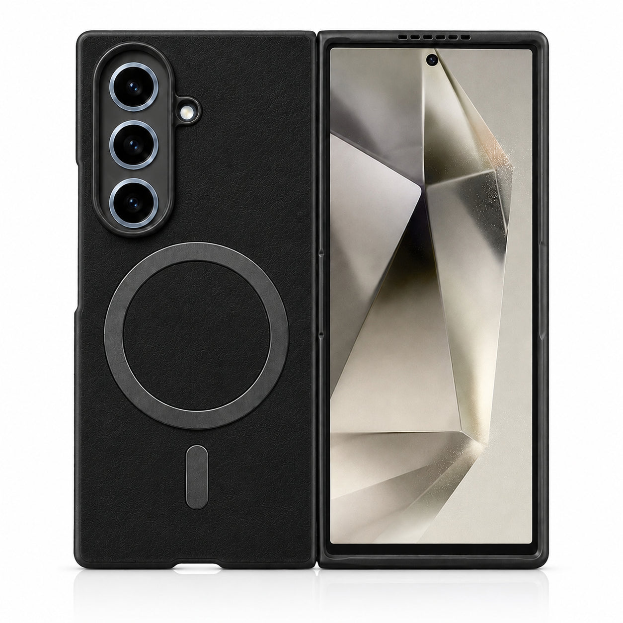 Premium Artificial Leather Back Cover Compatible with Samsung Galaxy Z Fold6, Slim Protective Grip Case (Black) - Main image