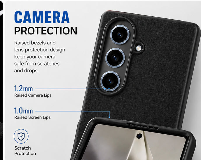 Premium Artificial Leather Back Cover Compatible with Samsung Galaxy Z Fold6, Slim Protective Grip Case (Black) - Image 3