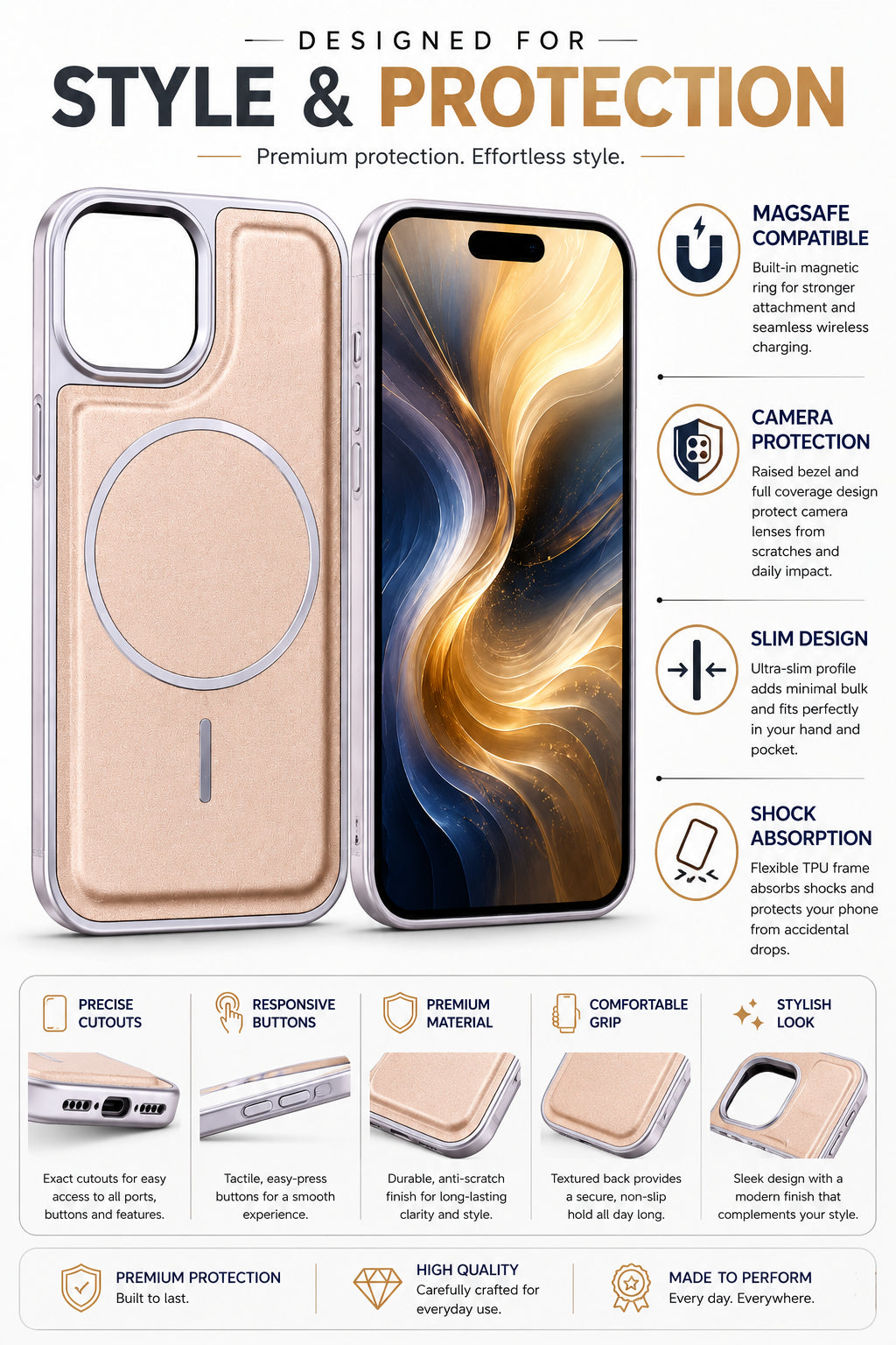 Premium Artificial Leather Back Cover Compatible with Apple iPhone 15, Slim Protective Grip Case (Brown) - Image 4