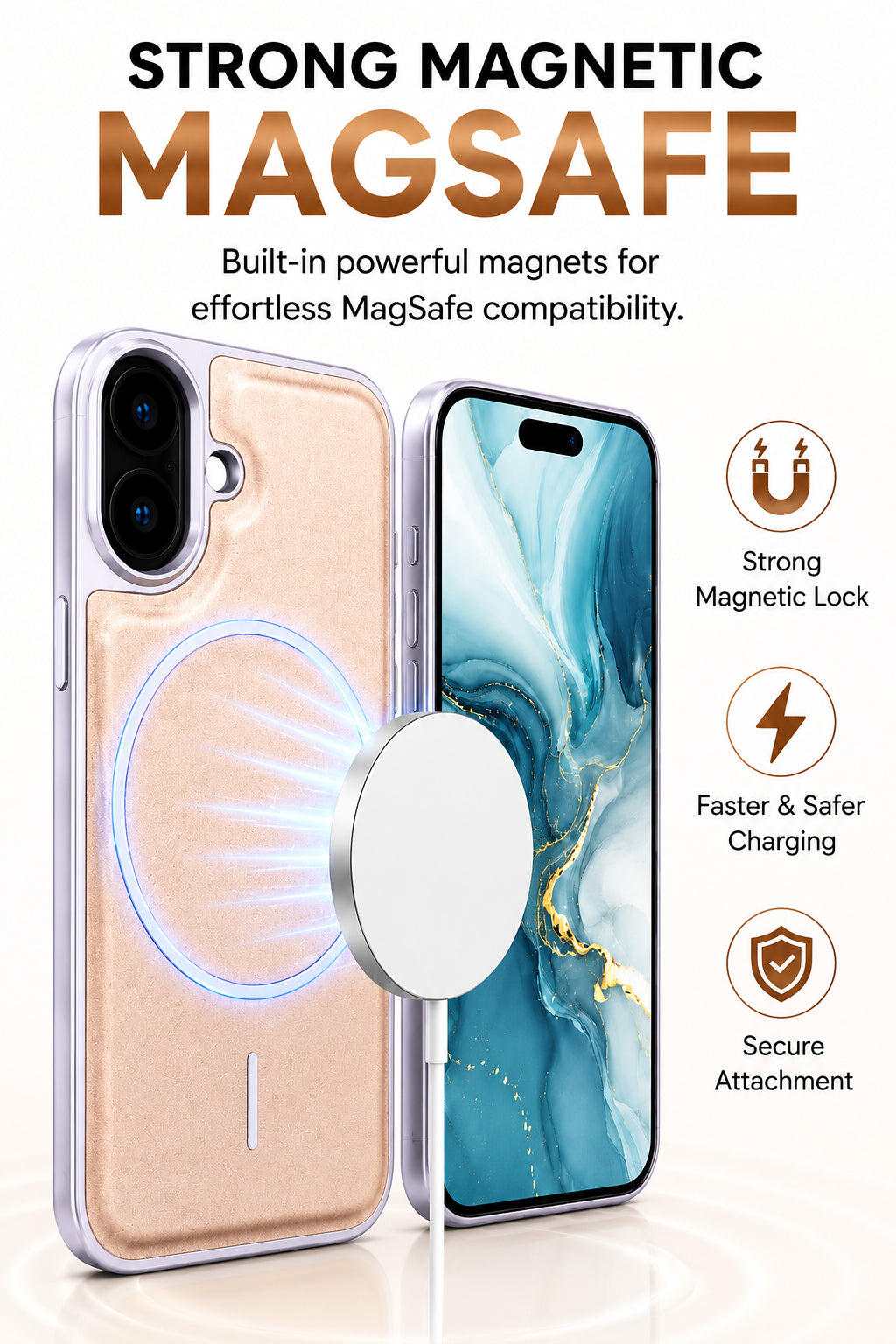 Premium Artificial Leather Back Cover Compatible with Apple iPhone 16, Slim Protective Grip Case (Brown) - Image 4
