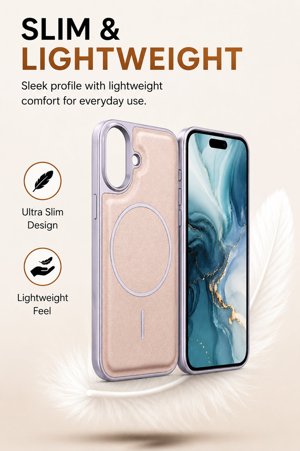 Premium Artificial Leather Back Cover Compatible with Apple iPhone 16, Slim Protective Grip Case (Brown) - Image 3