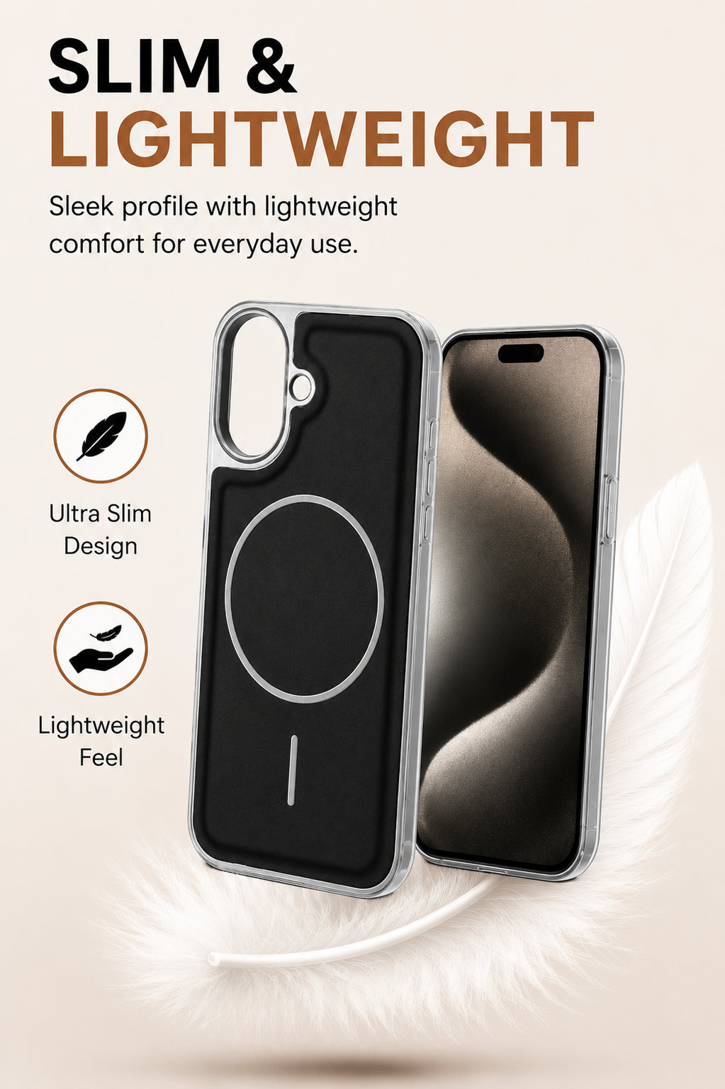 Premium Artificial Leather Back Cover Compatible with Apple iPhone 17, Slim Protective Grip Case (Black) - Image 2