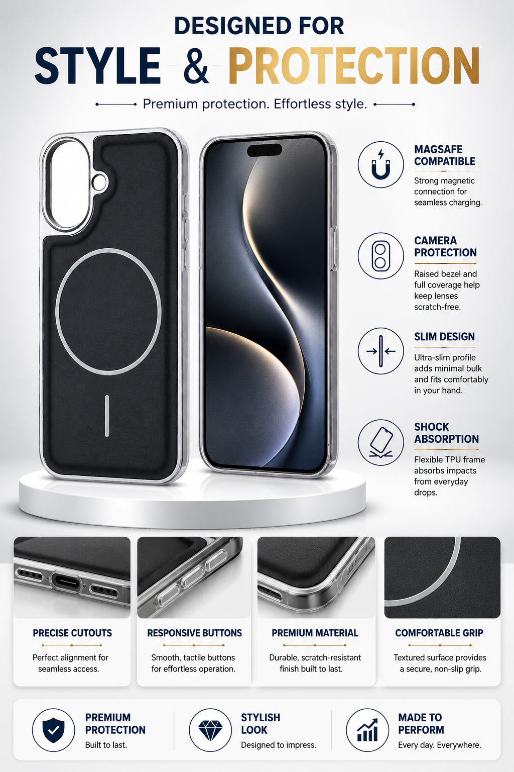Premium Artificial Leather Back Cover Compatible with Apple iPhone 17, Slim Protective Grip Case (Black) - Image 4