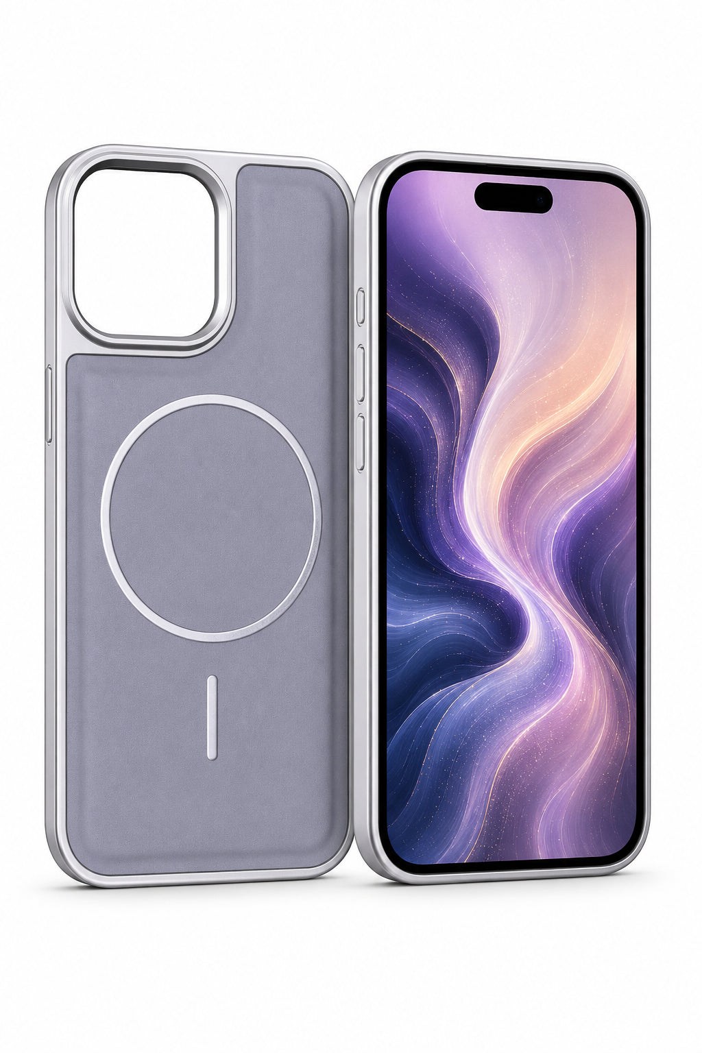 Premium Artificial Leather Back Cover Compatible with Apple iPhone 15 Pro Max, Slim Protective Grip Case (Silver) - Main image