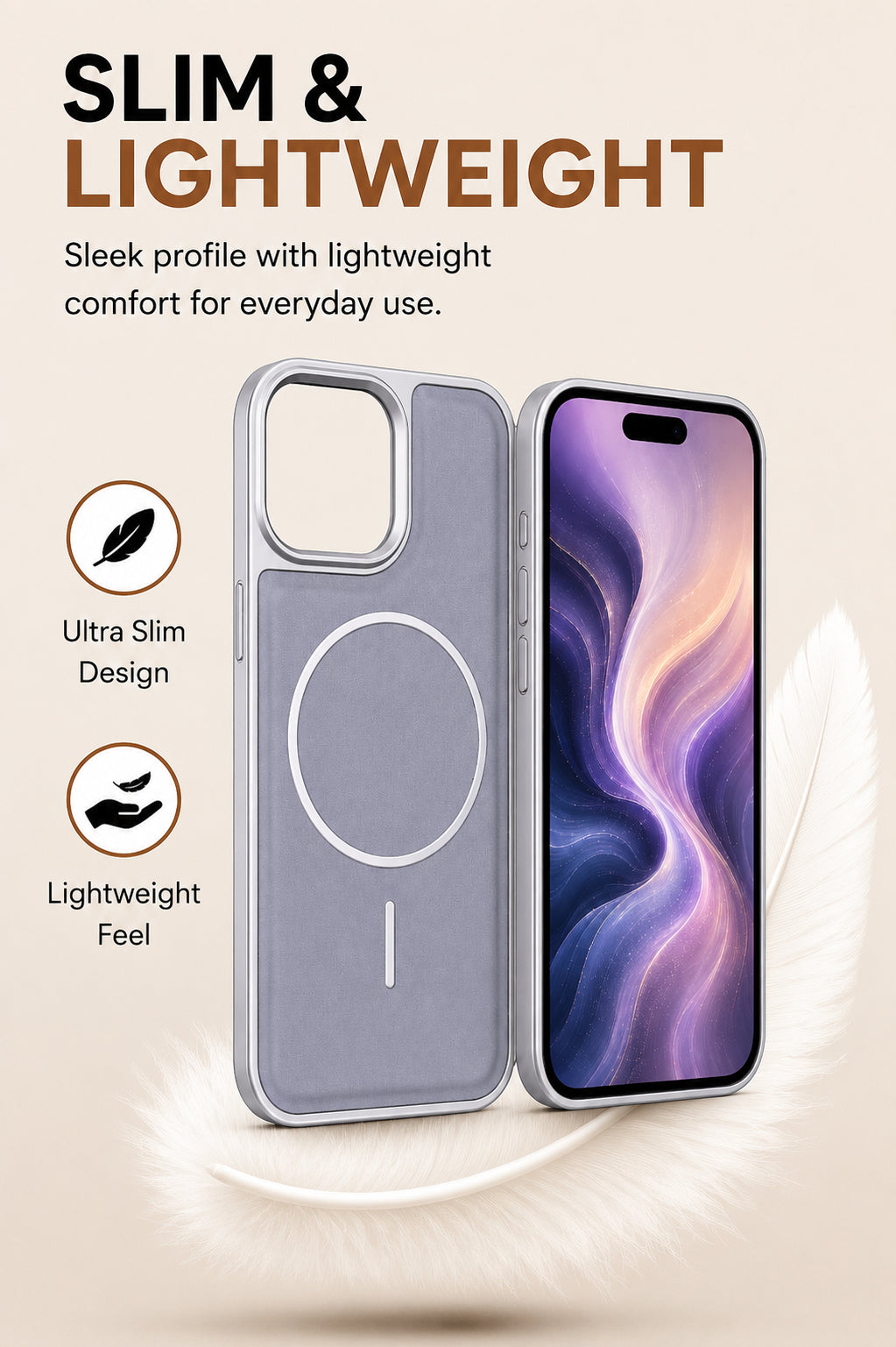 Premium Artificial Leather Back Cover Compatible with Apple iPhone 15 Pro Max, Slim Protective Grip Case (Silver) - Image 3