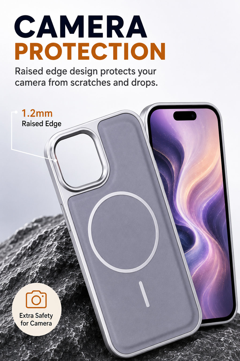 Premium Artificial Leather Back Cover Compatible with Apple iPhone 15 Pro Max, Slim Protective Grip Case (Silver) - Image 2