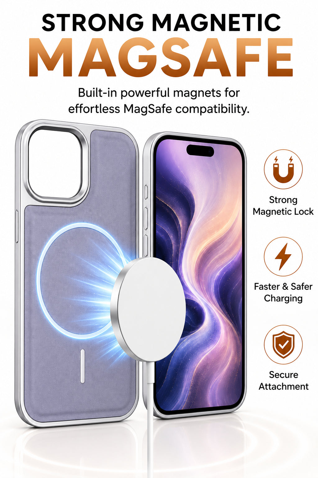 Premium Artificial Leather Back Cover Compatible with Apple iPhone 15 Pro Max, Slim Protective Grip Case (Silver) - Image 4