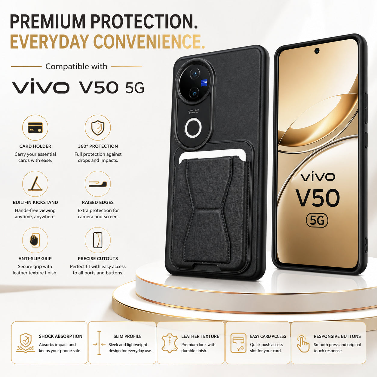 Protective Back Cover for Vivo V50 - Black - Image 4