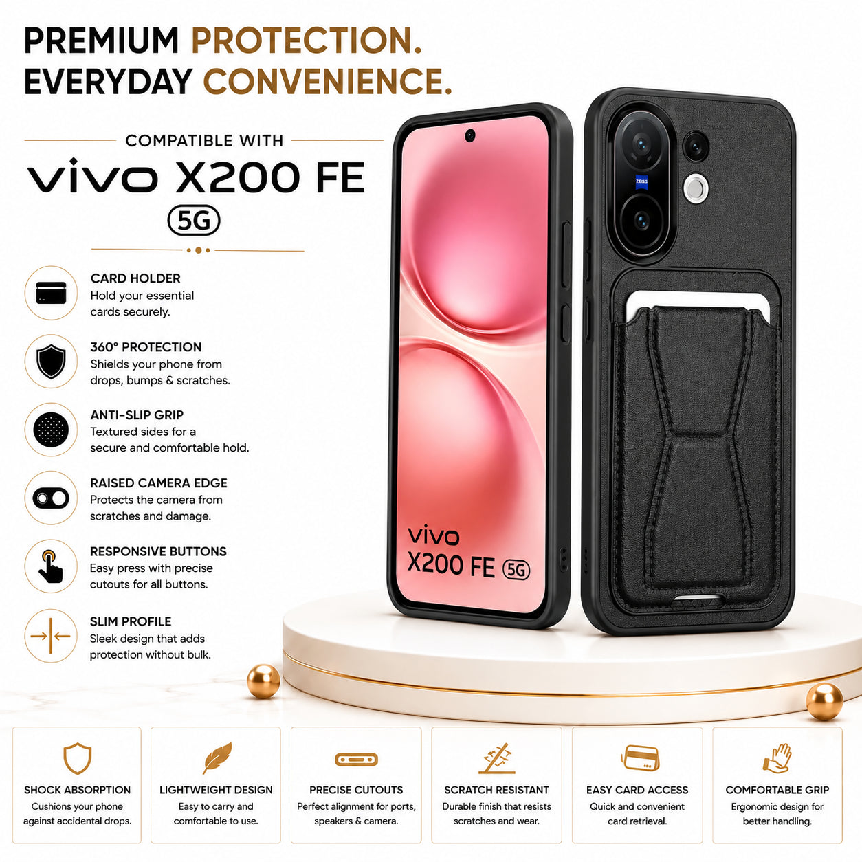 Protective Back Cover for Vivo X200 FE - Black - Image 3