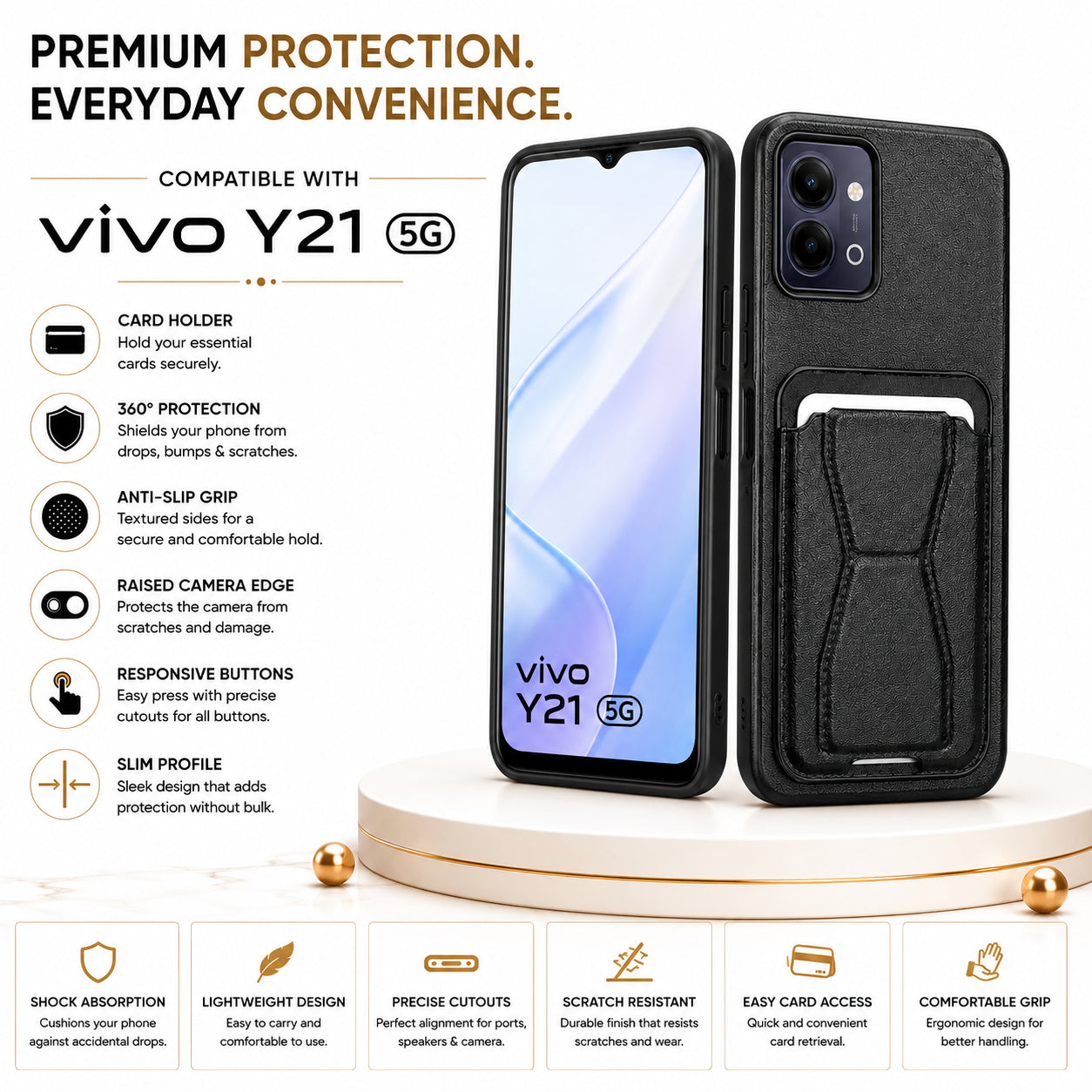 Protective Back Cover for Vivo Y21 - Black - Image 5
