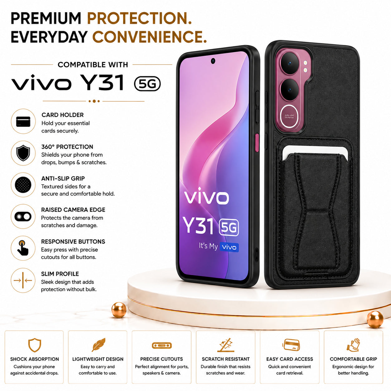 Protective Back Cover for Vivo Y31 - Black - Image 2