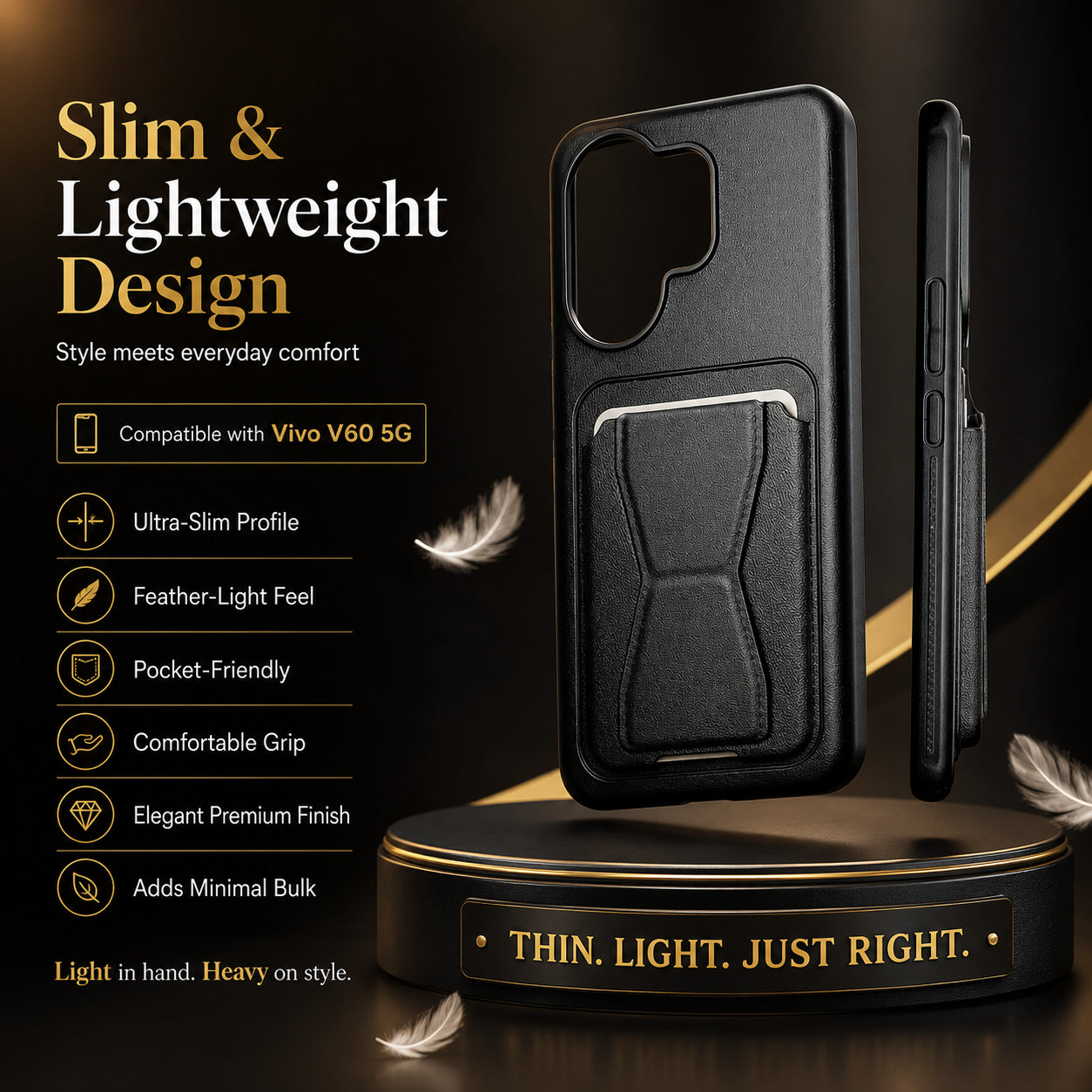 Protective Back Cover for Vivo V60 5G - Black - Image 4