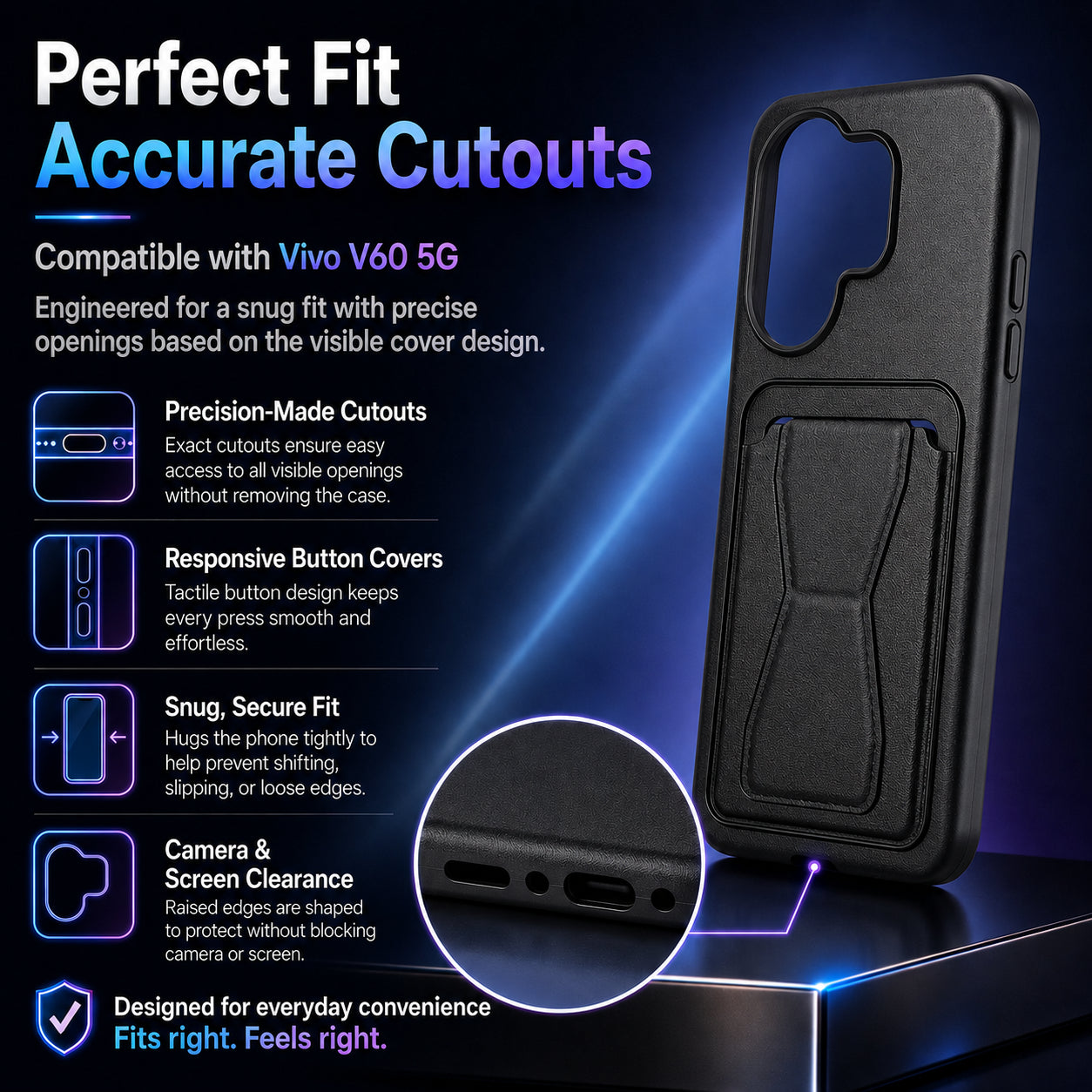 Protective Back Cover for Vivo V60 5G - Black - Image 3