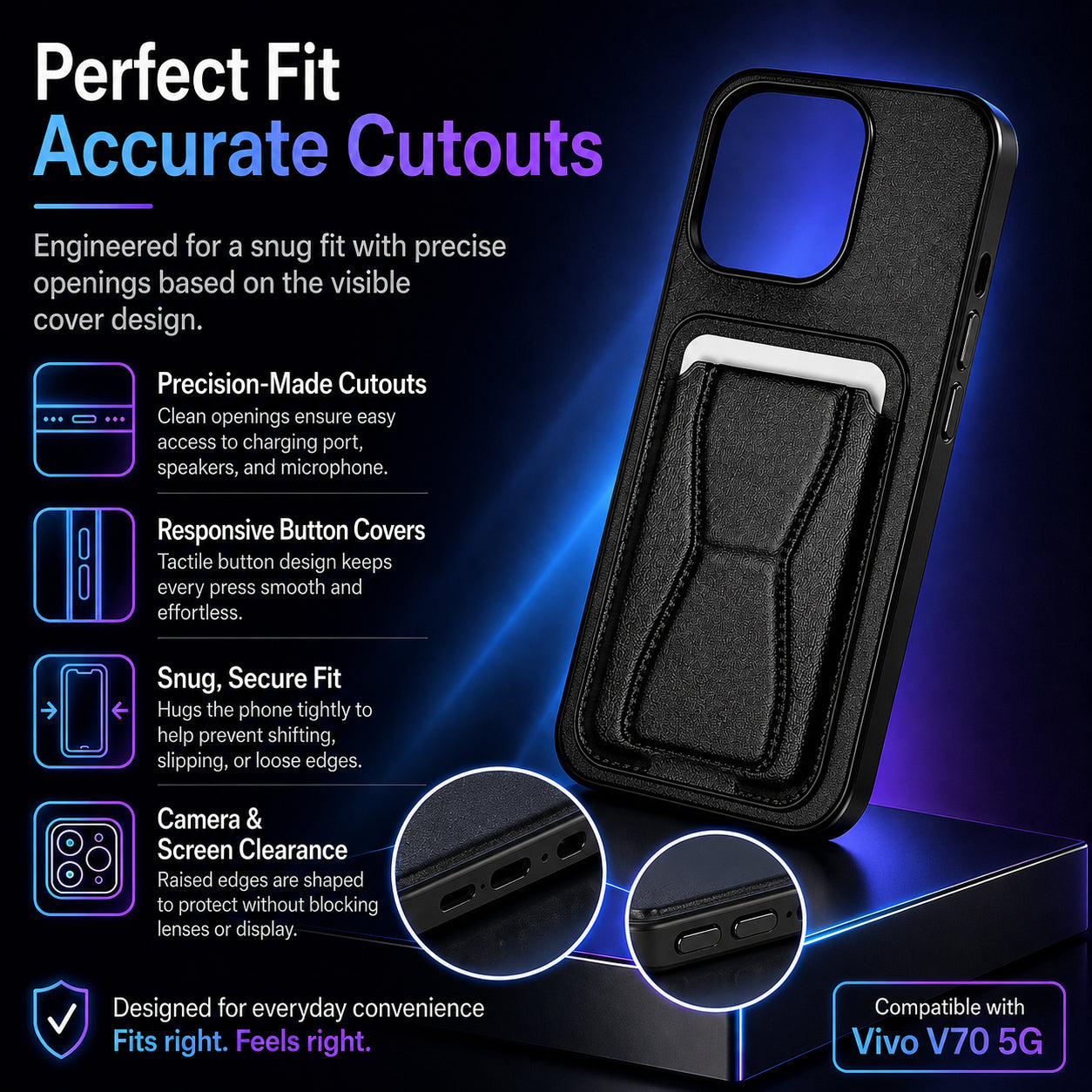 Protective Back Cover for Vivo V70 - Black - Image 4