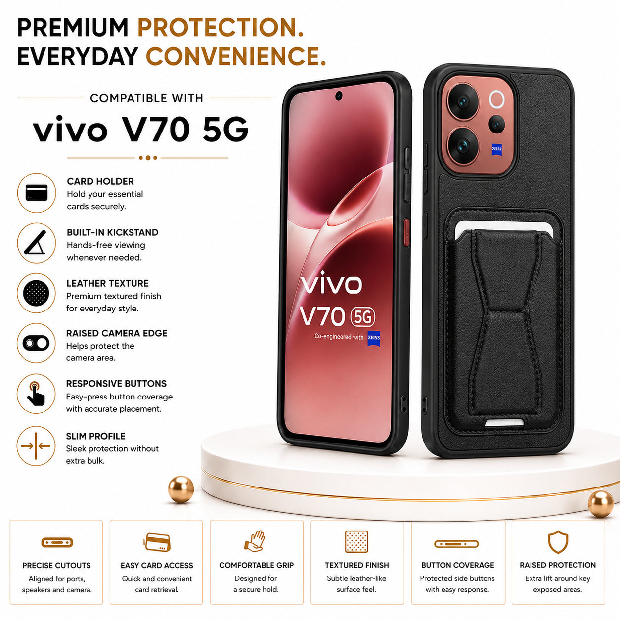Protective Back Cover for Vivo V70 - Black - Image 2